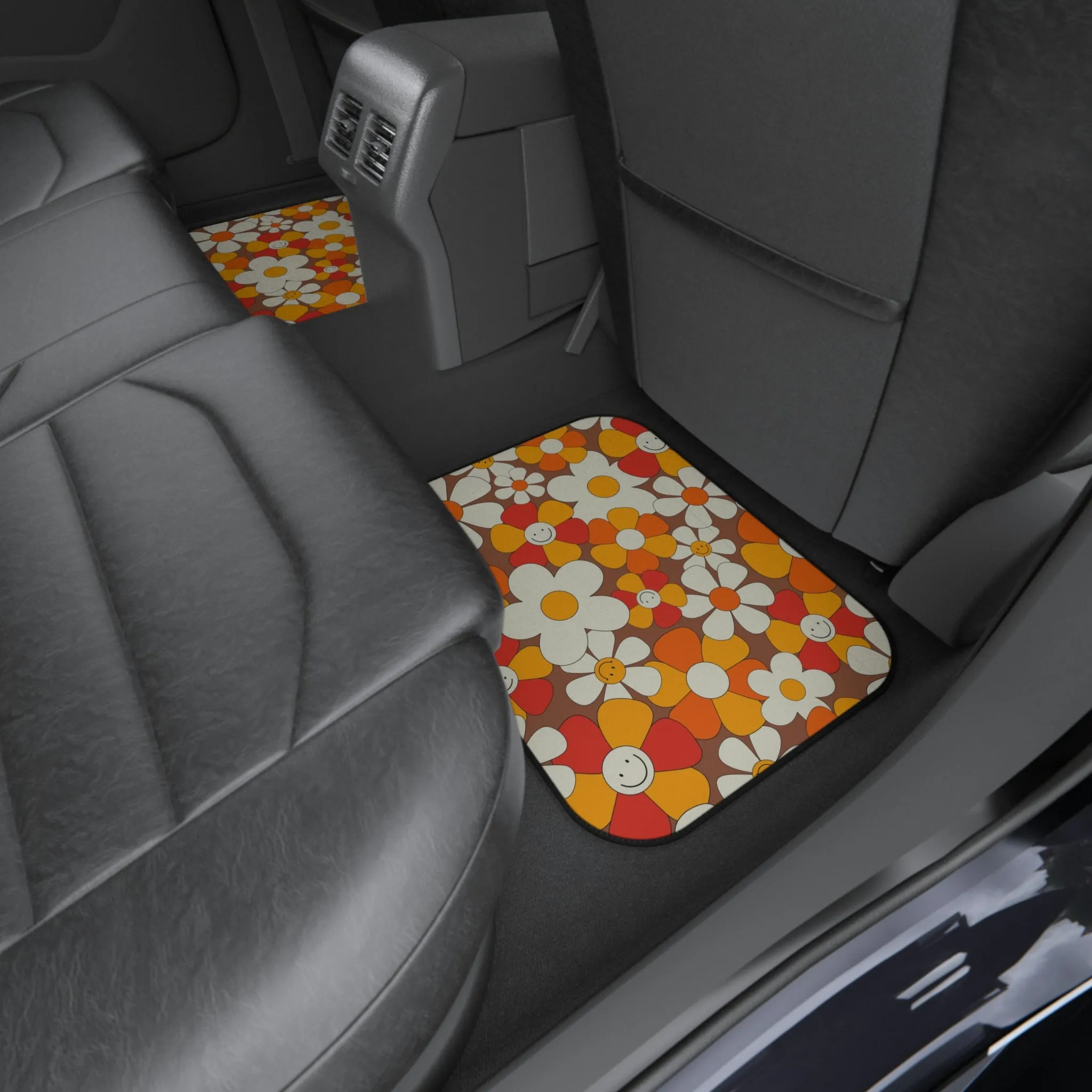 Floral Car Mats Rubber Mats for Car 4 Pieces Front and Back Mats for Car