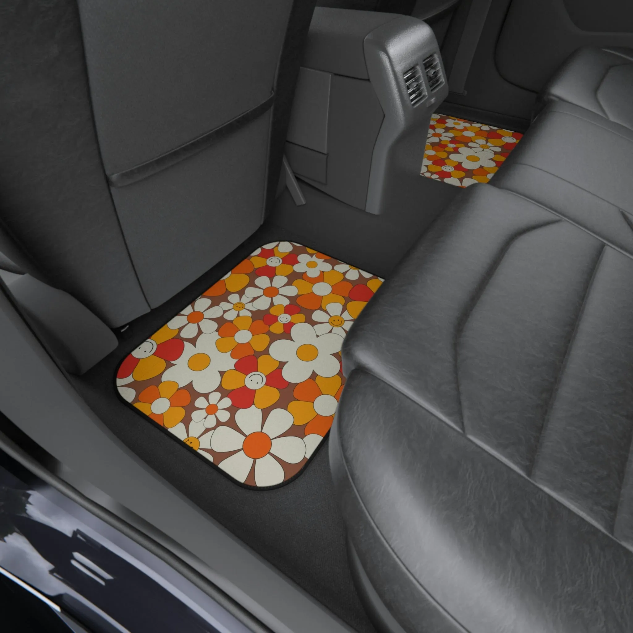 Floral Car Mats Rubber Mats for Car 4 Pieces Front and Back Mats for Car