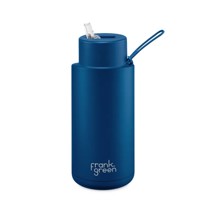 Frank Green Ceramic Reusable Bottle with Straw Lid 1 ltr -Deep Ocean