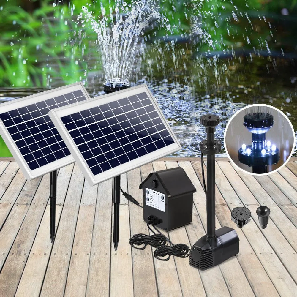 Gardeon 110W LED Lights Solar Fountain with Battery Outdoor Fountains Submersible Water Pump