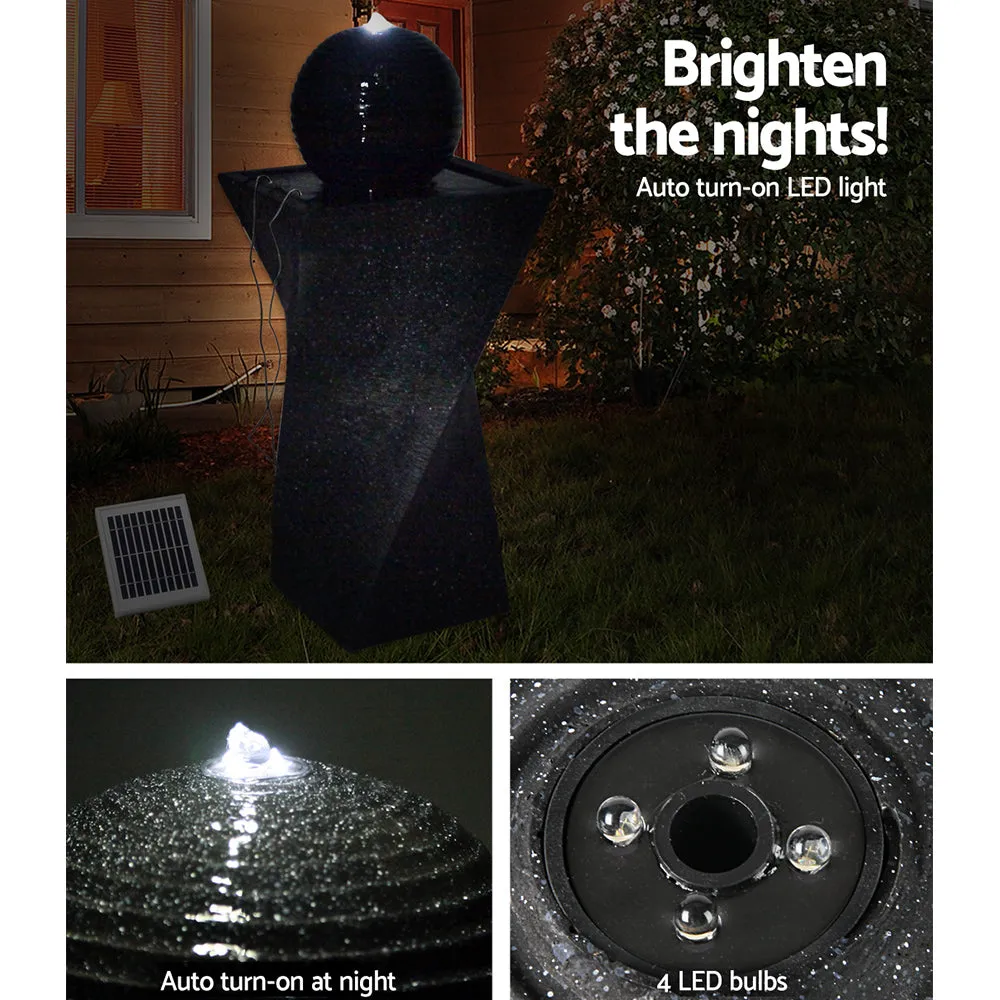 Gardeon Solar Water Feature Twisted Fountain LED Light Bird Bath 85CM Black