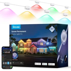 Govee Permanent Outdoor Lights Pro, 200ft with 120 RGBIC LED Lights for Daily and Accent Lighting, 75 Scene Modes for Halloween, IP67 Waterproof, Works with Alexa, Google Assistant, Matter, White