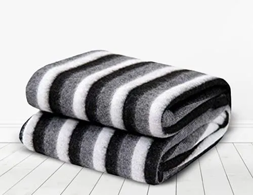 GOYAL'S ® Black and White Stripe Single Bed AC Fleece Blanket - Pack of 6