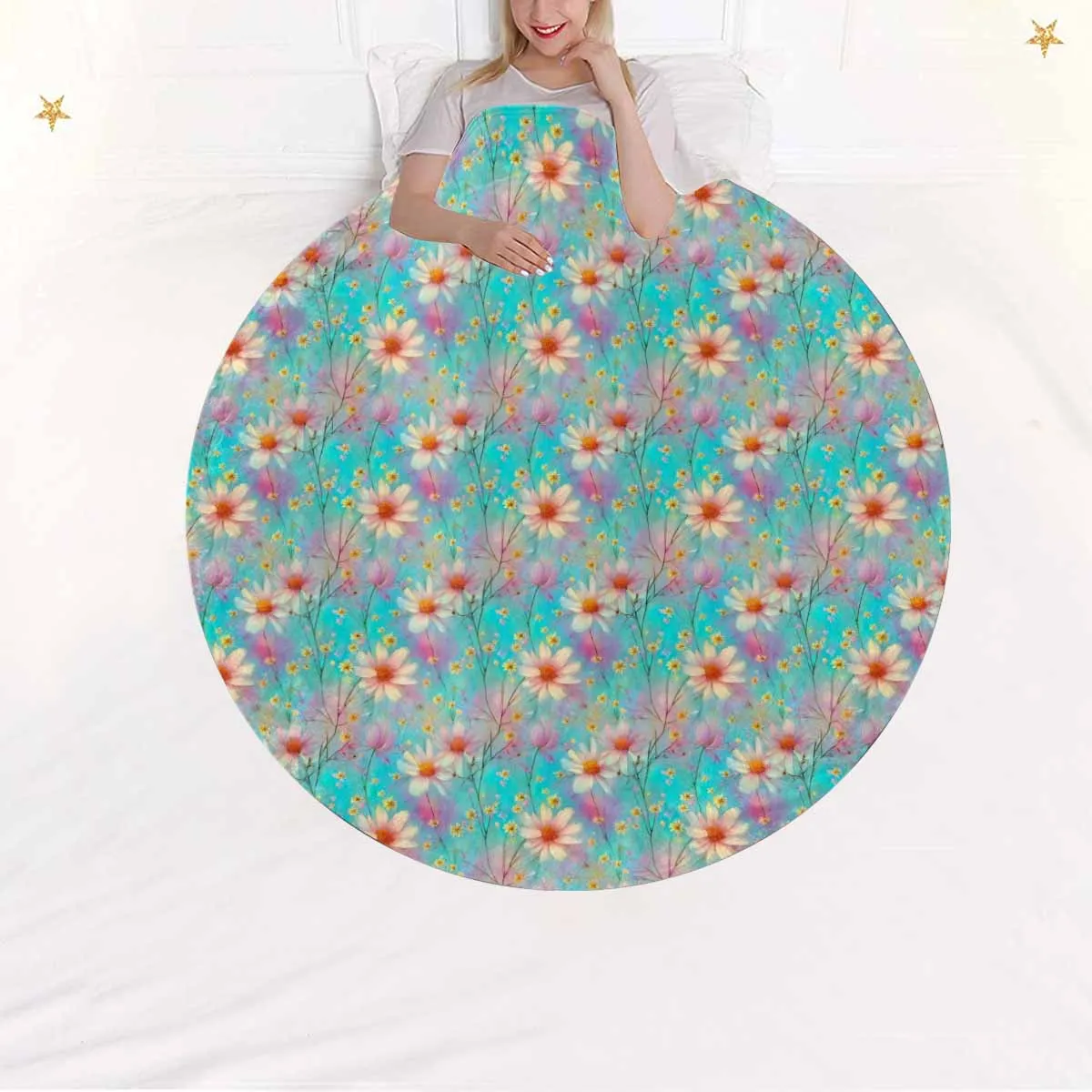 Green Floral  Circular Micro Fleece Blanket 60"