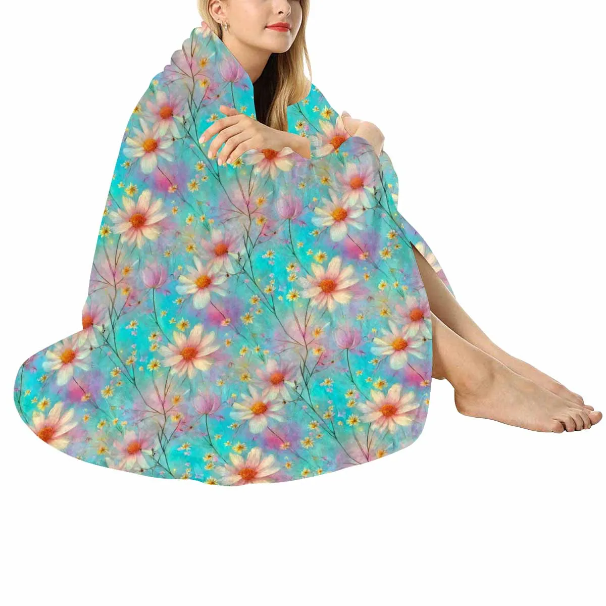 Green Floral  Circular Micro Fleece Blanket 60"