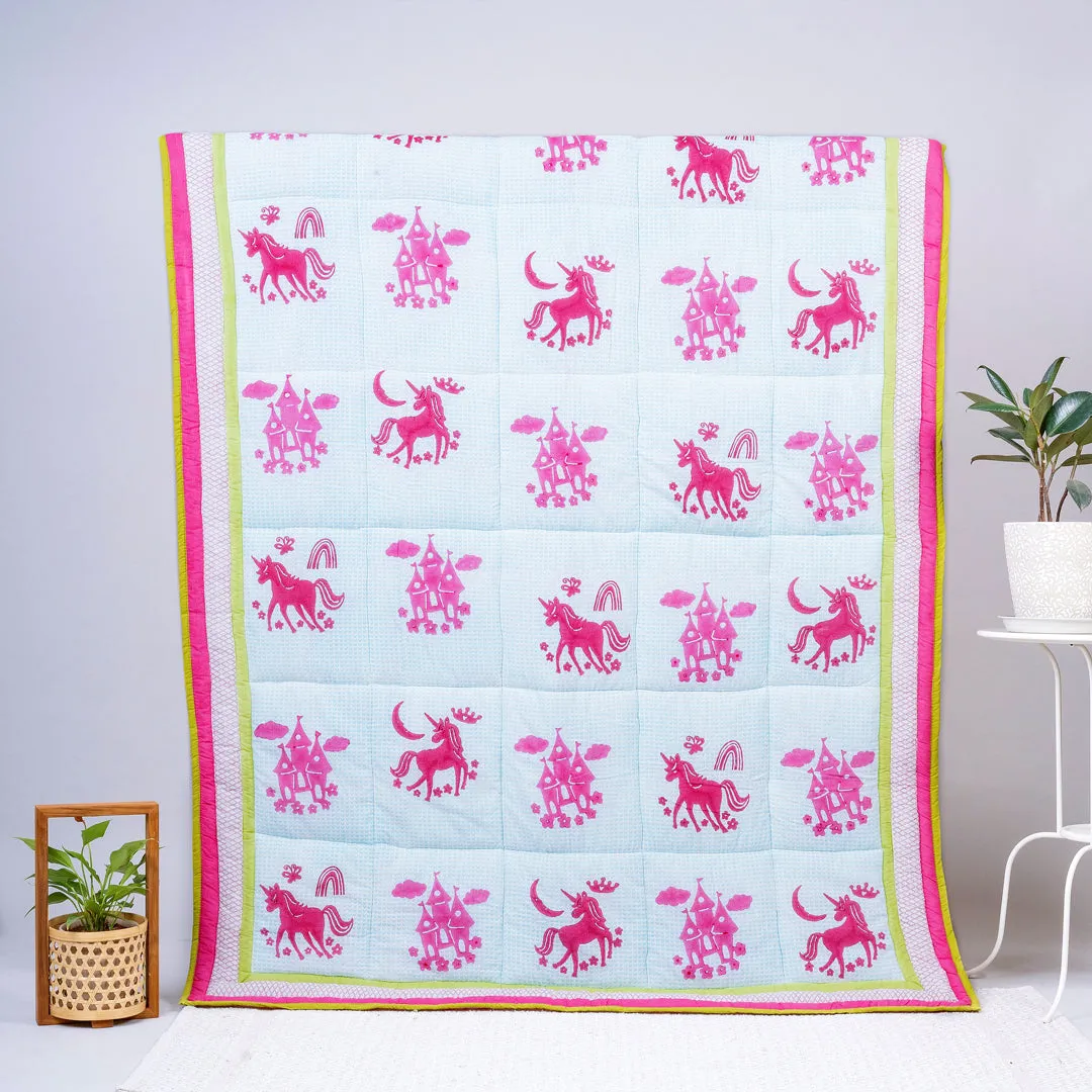 Gudgoodie Premium Cotton Muslin AC Quilt  Blanket- Magical Unicorns