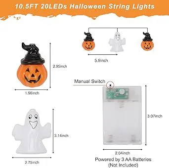 Halloween Pumpkin Ghost String Lights,3 Metres 20 Led Halloween Decoration Lights, 2 Modes Halloween Pumpkin Ghost Lights for outdoor