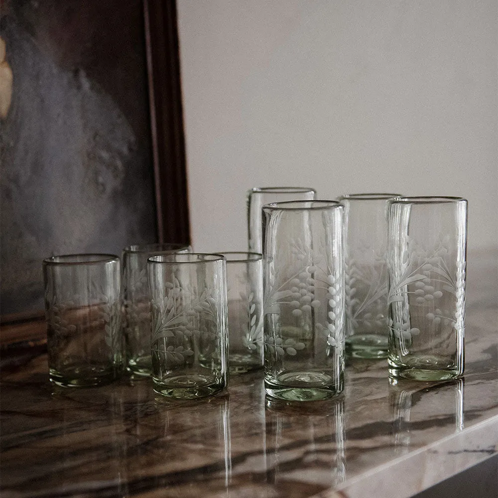 Hand-etched Floral Recycled Glassware - Short