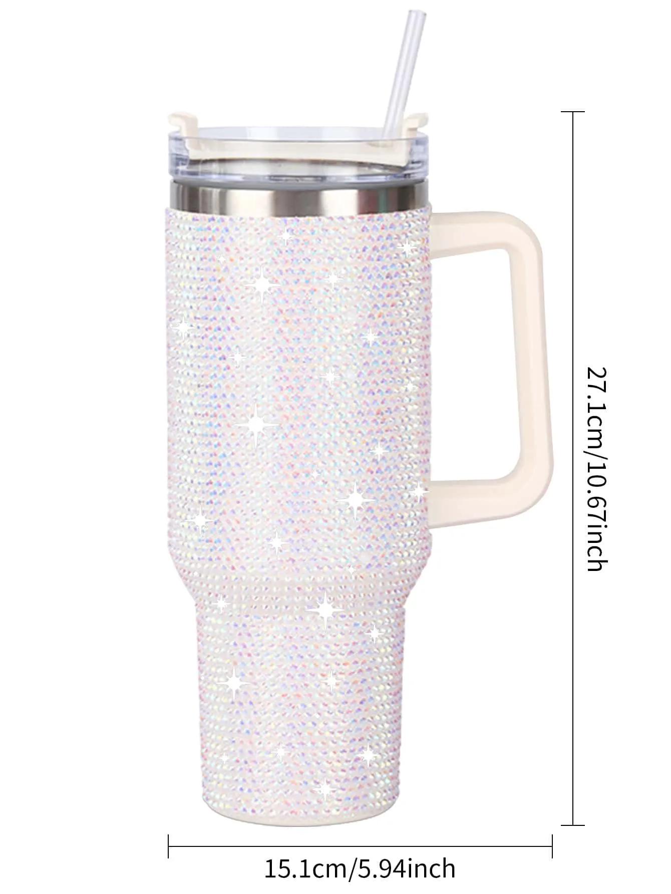 Handle Car Sticker Diamond Decor Stainless Steel Vacuum Insulated Cup