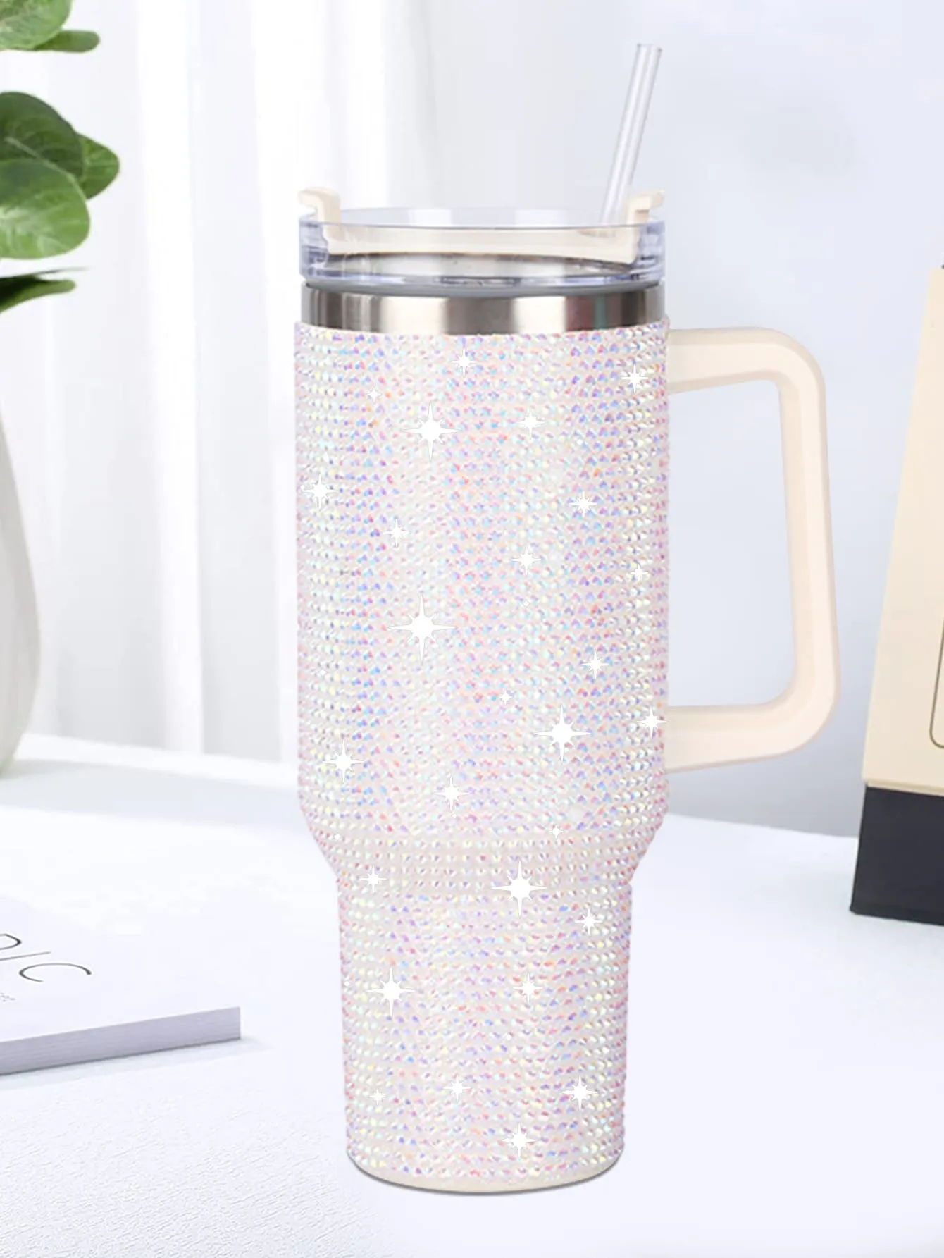 Handle Car Sticker Diamond Decor Stainless Steel Vacuum Insulated Cup