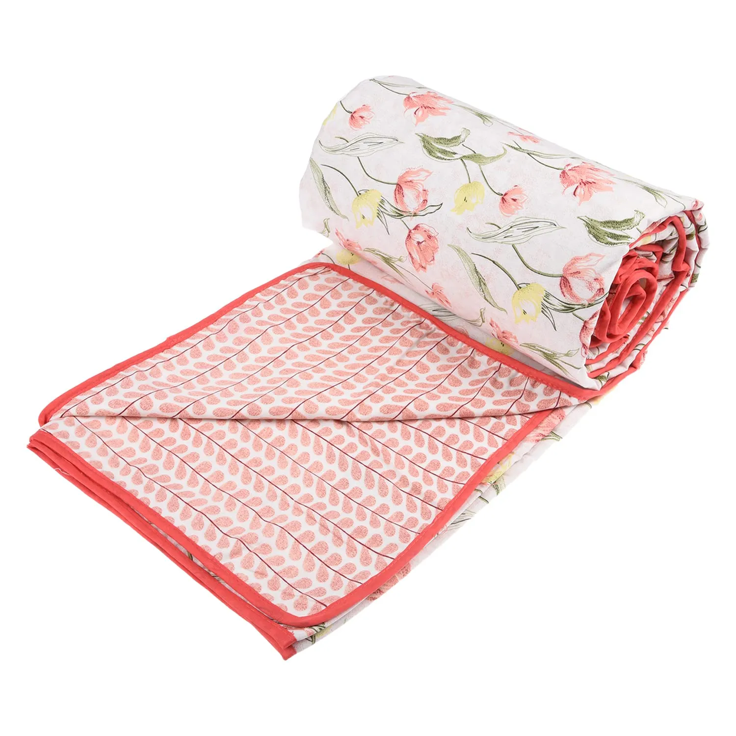 Heart Home Blanket | Cotton Double Bed Dohar | Blanket For Home | Reversible AC Blanket For Travelling | Blanket For Summer | Blanket For Winters | Red Flower | White