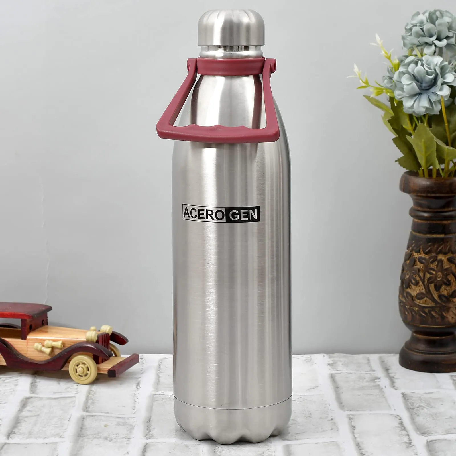 Heart Home Leak/Odour Free Insulated Double Wall Stainless Steel Water Bottle/Flask with Carrying Handle & Pouch, 2100ml (Silver)-HS42KUBMART25158