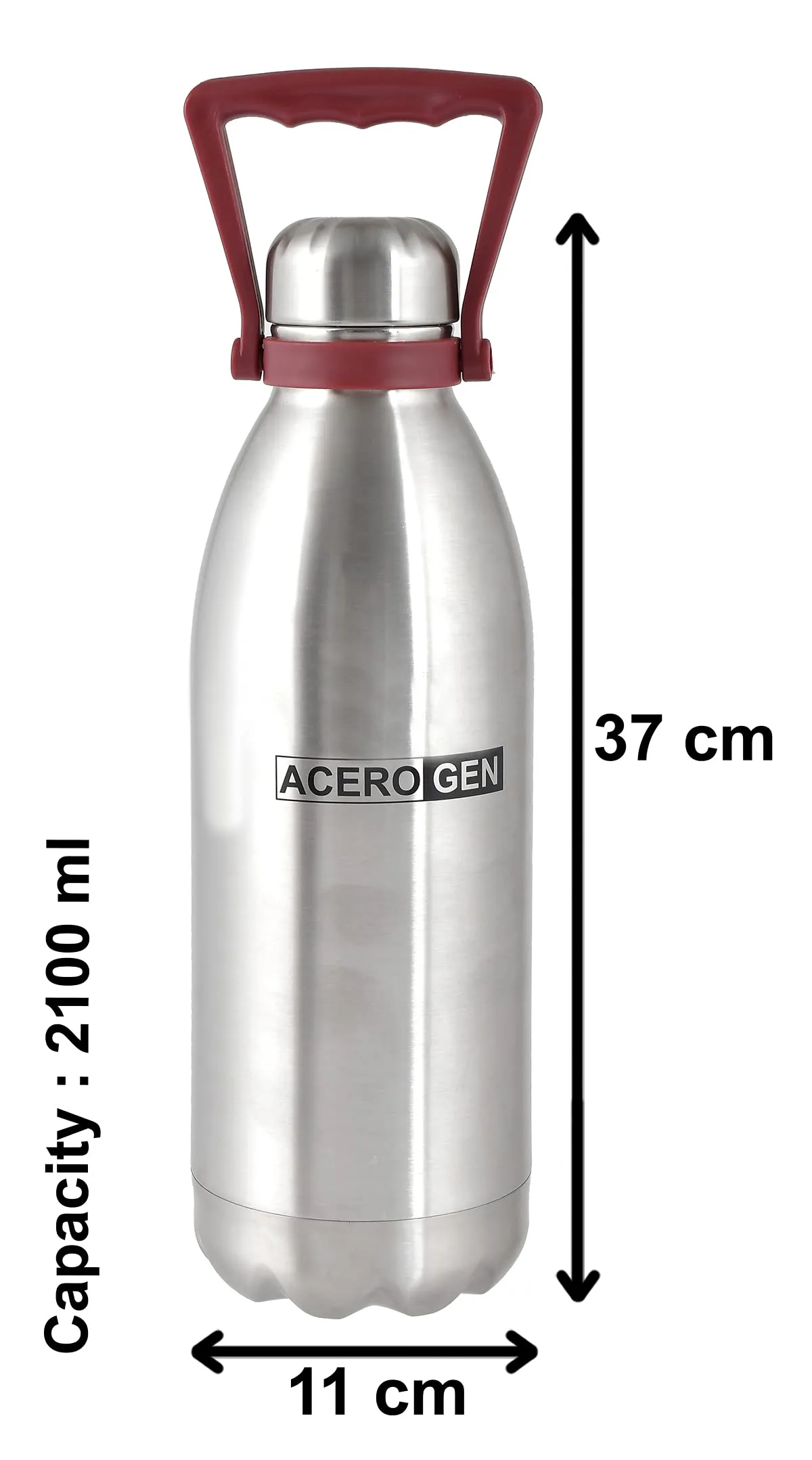 Heart Home Leak/Odour Free Insulated Double Wall Stainless Steel Water Bottle/Flask with Carrying Handle & Pouch, 2100ml (Silver)-HS42KUBMART25158