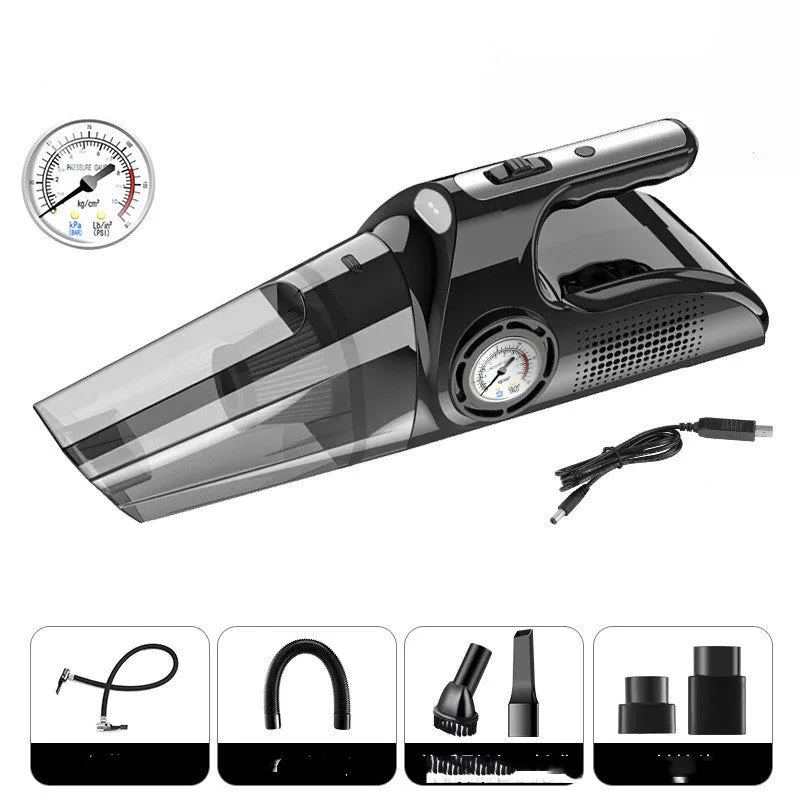 Hybrid car vacuum cleaner with compressor for tire pressure