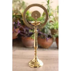 IndianArtVilla Pure Brass Stand Pillar Diya With Kerala Mor Kiran 3 Deepak Design