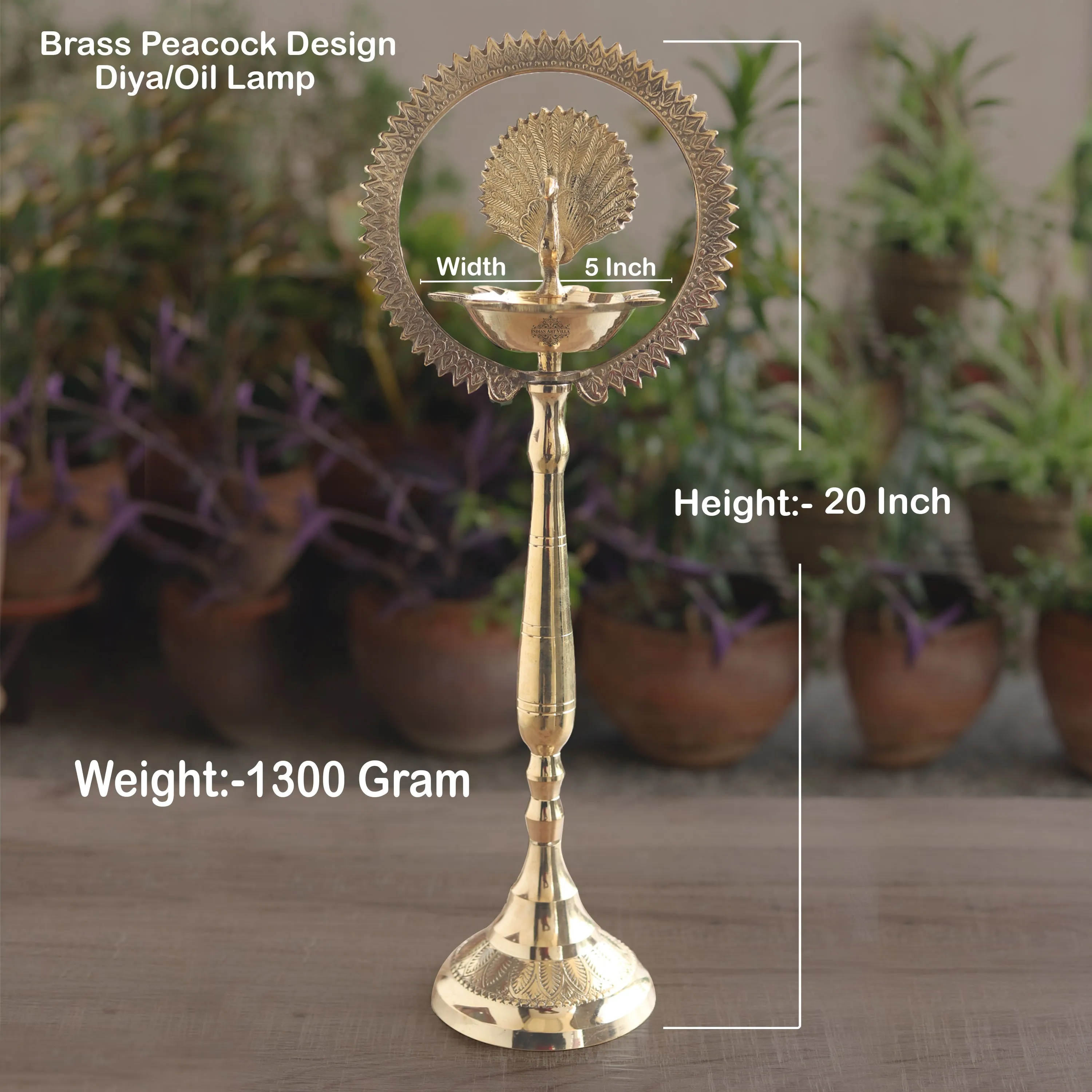 IndianArtVilla Pure Brass Stand Pillar Diya With Kerala Mor Kiran 3 Deepak Design