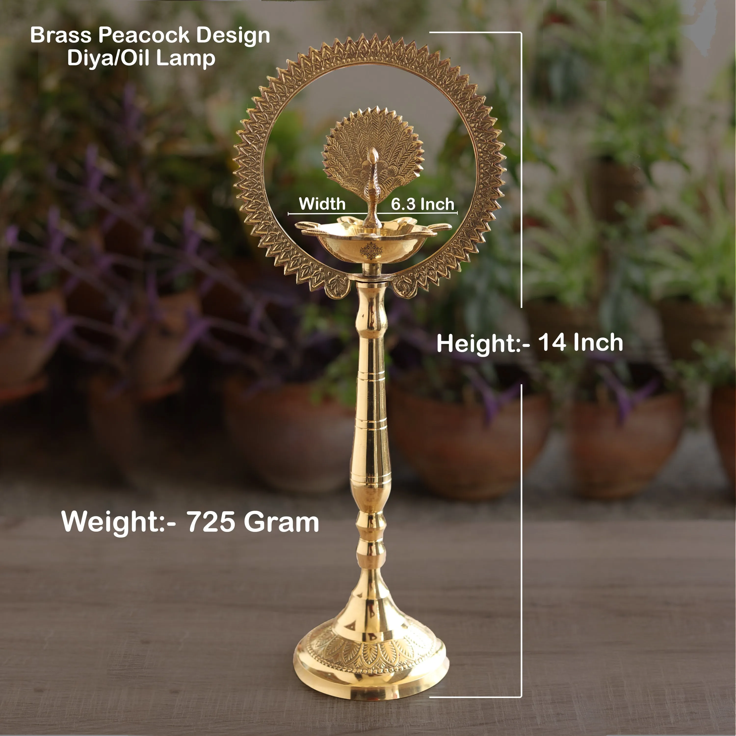 IndianArtVilla Pure Brass Stand Pillar Diya With Kerala Mor Kiran 3 Deepak Design