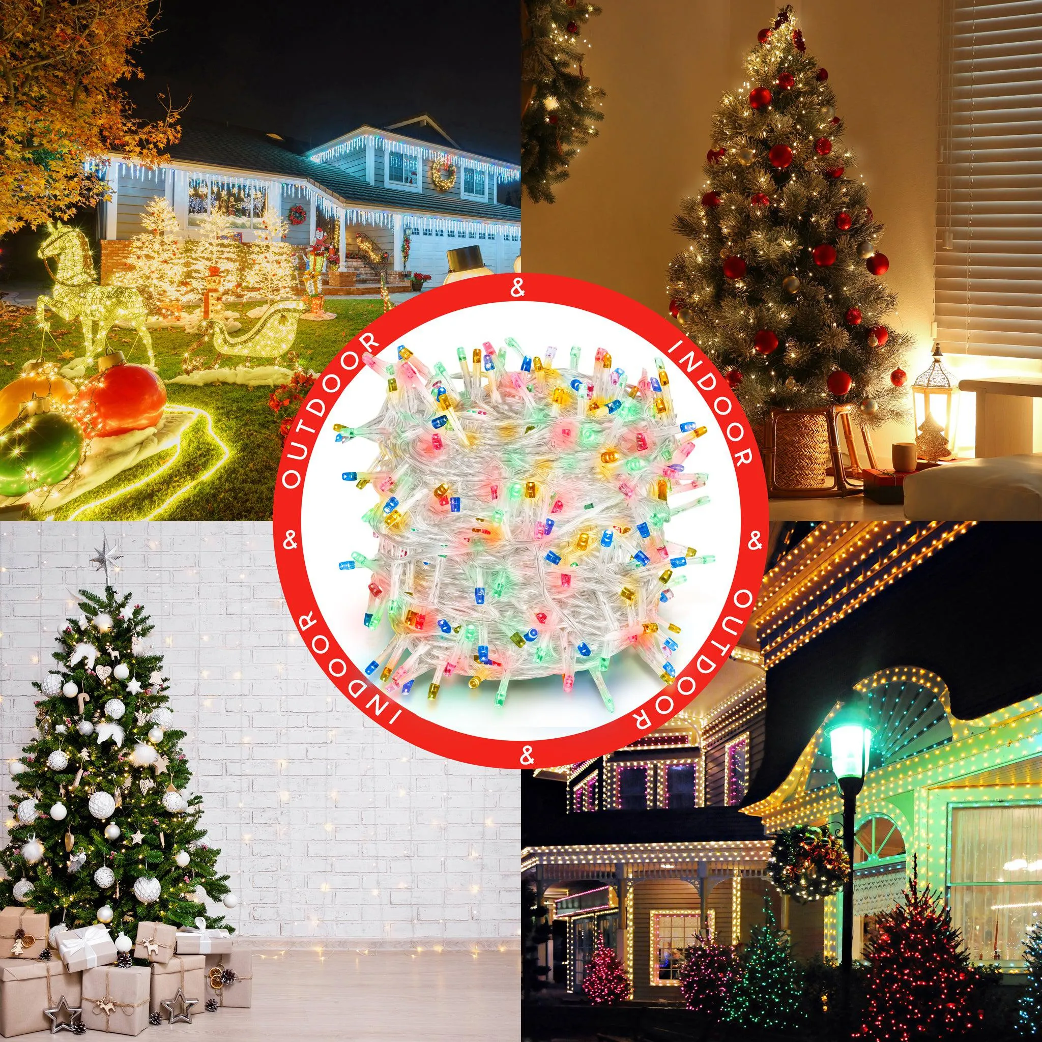 Indoor/Outdoor 8 Function LED Waterproof Fairy Lights with Clear Cable (800 Lights - 60M Cable) - Multicoloured