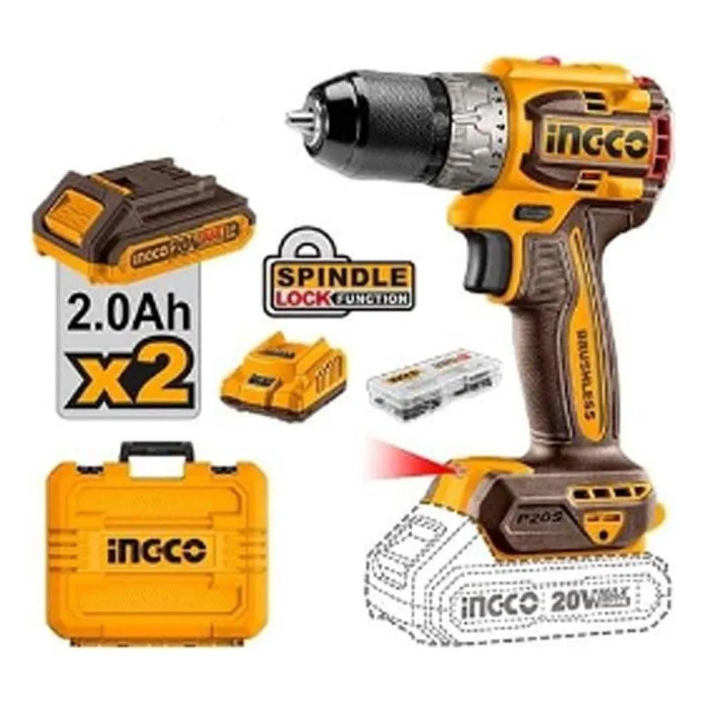 Ingco CDLI20602 Li-Ion Compact Cordless Drill Brushless 20V