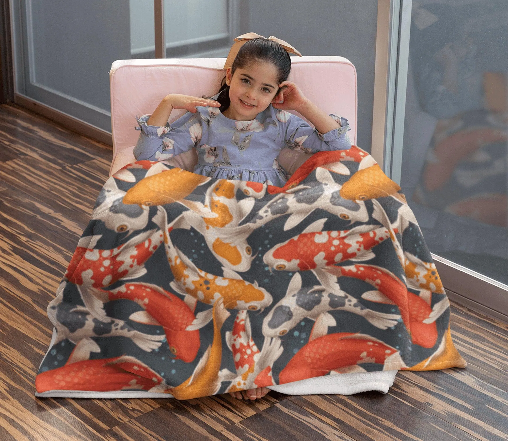 Japanese Koi Fish Orange Grey Soft Fluffy Velvet Flannel Fleece Throw Blanket