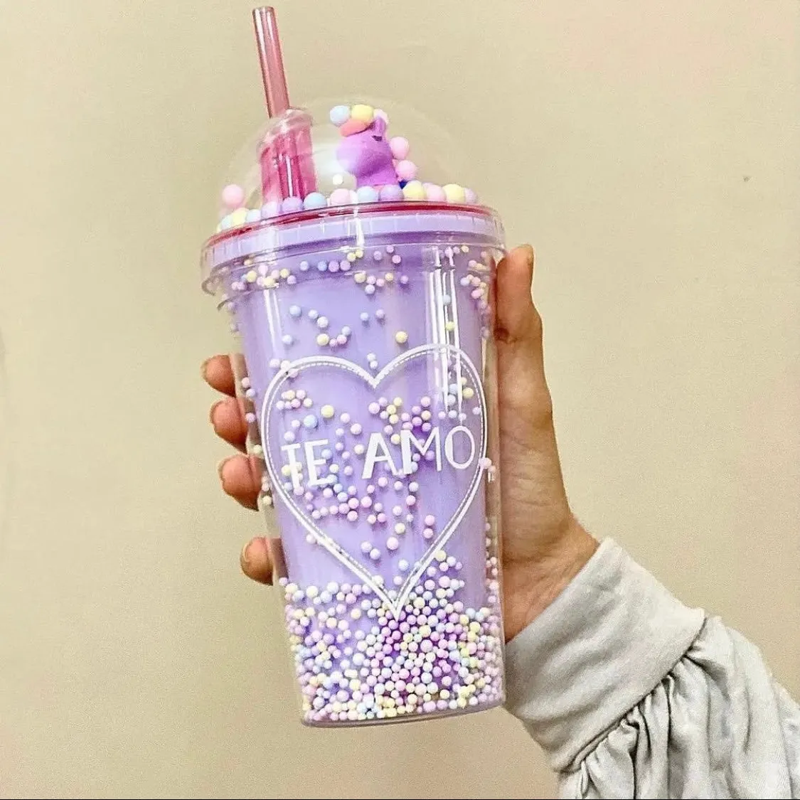 Kids Unicorn Lid Glass With Coloured Straw | Drinking Bottle