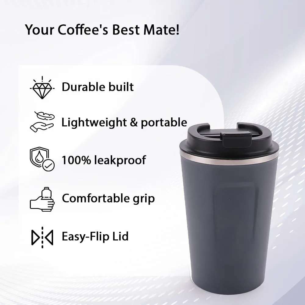 Kuber Industries Stainless Steel Insulated Coffee Cup with Sipper Mouth|Travel Coffee Mug 380 ML-Pack of 2|Blue|