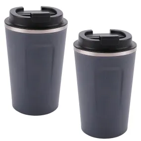 Kuber Industries Stainless Steel Insulated Coffee Cup with Sipper Mouth|Travel Coffee Mug 380 ML-Pack of 2|Blue|