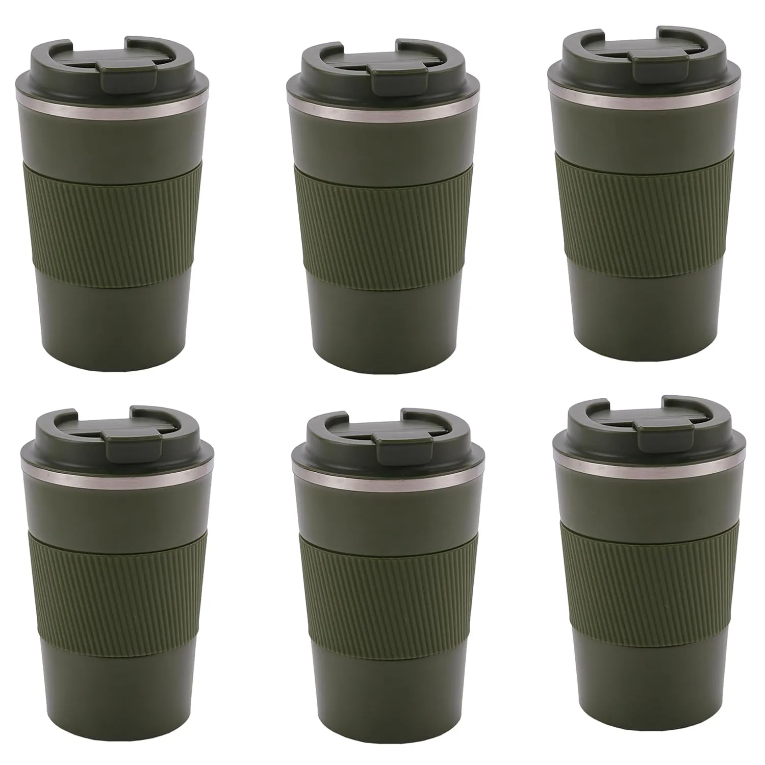 Kuber Industries Stainless Steel Insulated Coffee Mug with Sleeve|Travel Coffee Mug 380 ML-Pack of 6|Green|