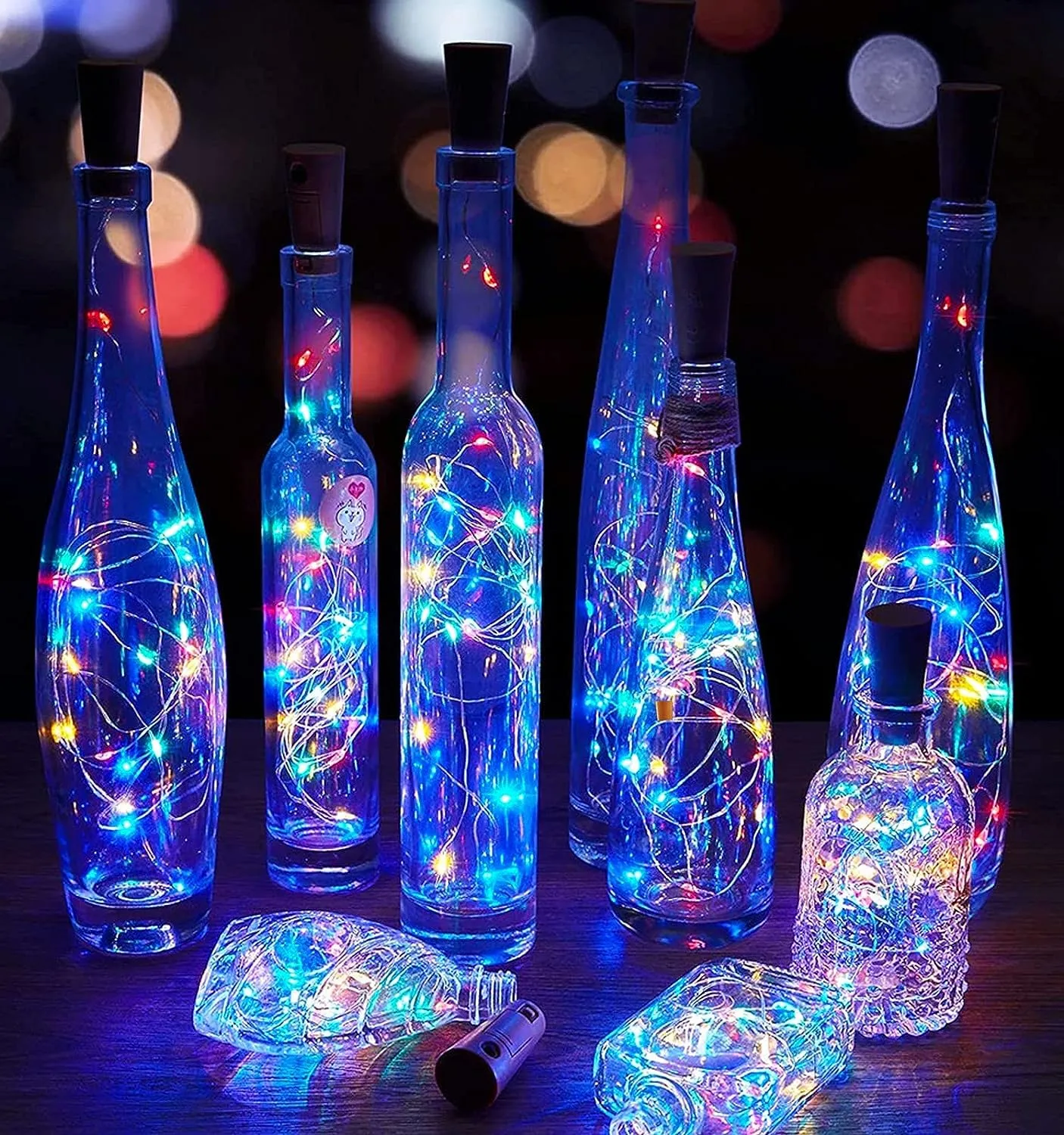 Kuber Industries Wine Bottle String Lights | 20 LED Bottle Cork Copper Wire String Lights | Wine Bottle Lights for Home Decoartion | Battery Powered | Pack of 2 | Multi