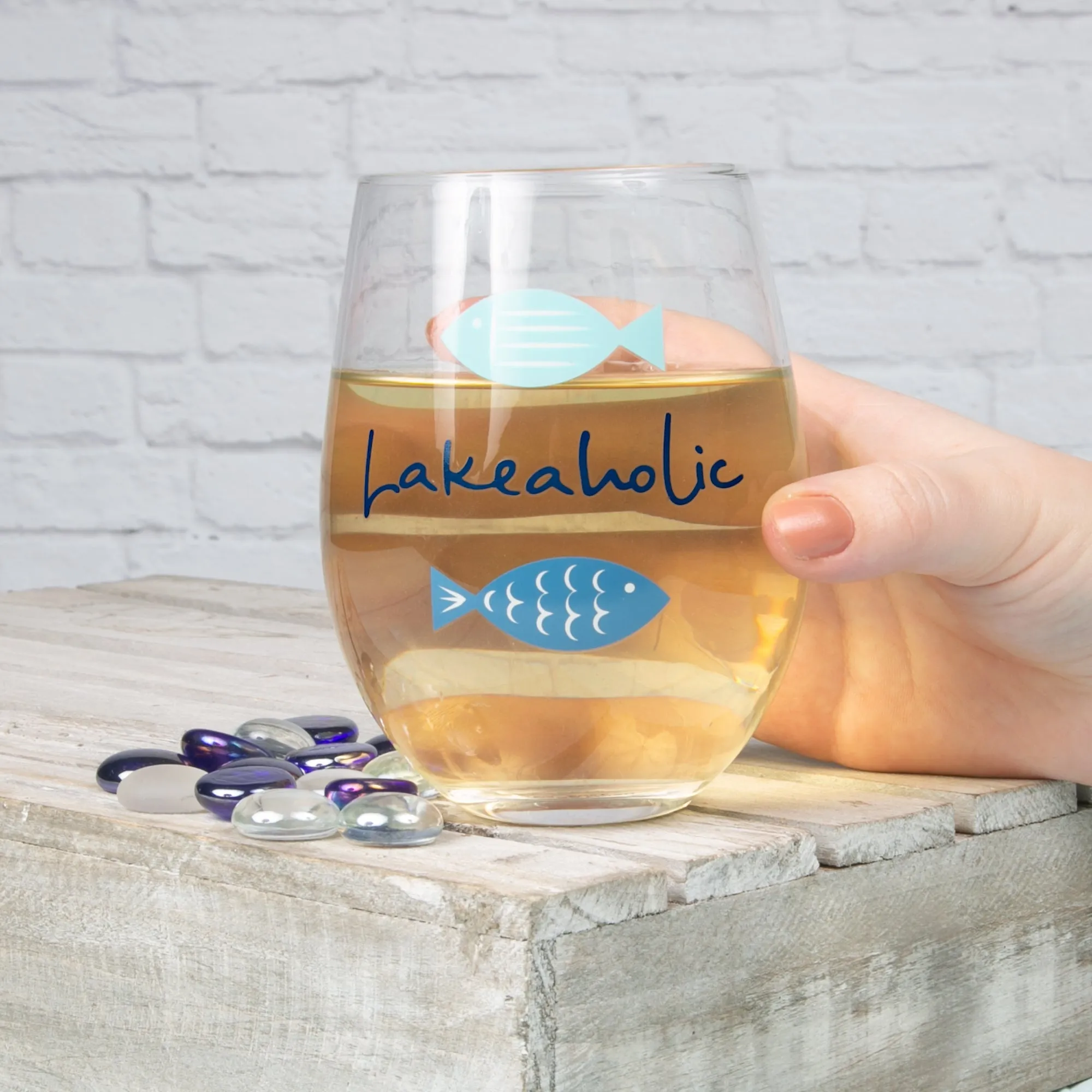 Lakeaholic 18 oz Stemless Wine Glass