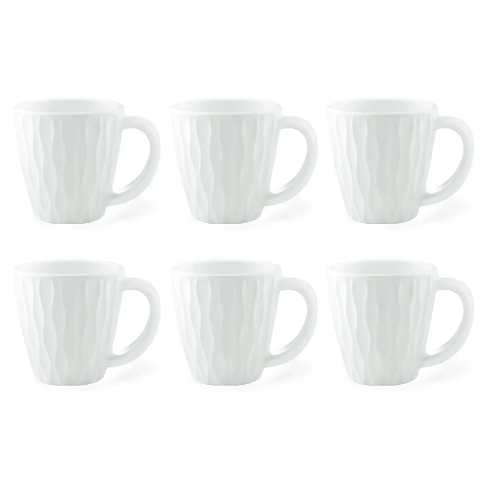 Larah by BOROSIL Curl Opalware Cup, Set of 6 Tea/Coffee Cups, 200 ml Each, Microwave & Dishwasher Safe, Bone-Ash Free, Crockery Set Ideal for Daily Use & Gifting, White