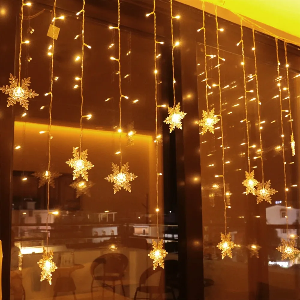 LED Snowflake Lights Window Curtain Garland Christmas Decoration Waterproof Outdoor Fairy String Light 31V  8 Modes