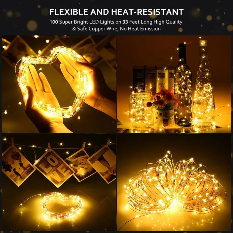 LED String light Silver Wire Fairy warm white Garland Home Christmas Wedding Party Decoration Powered by Battery batter USB 10m