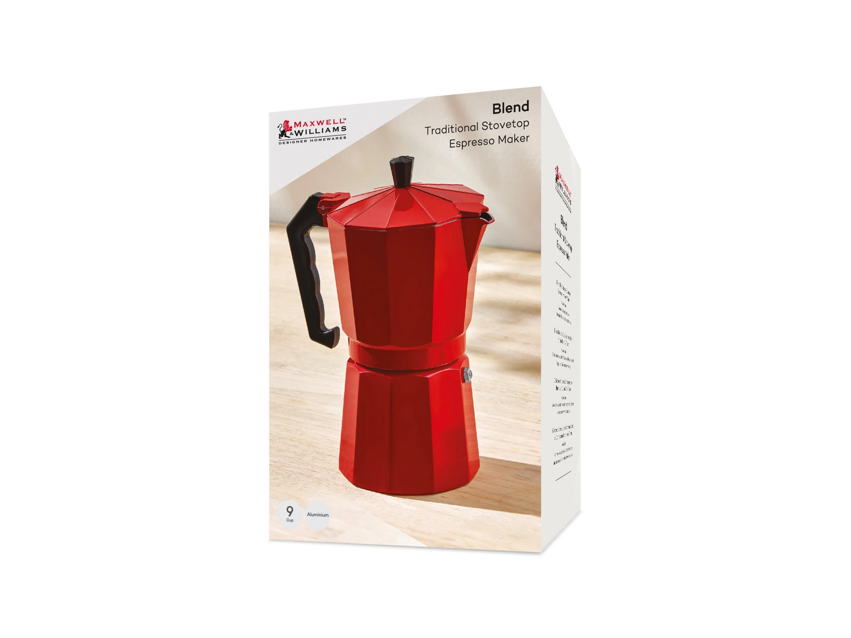 Maxwell & Williams Blend Traditional Stovetop Espresso Maker 9cup - Red