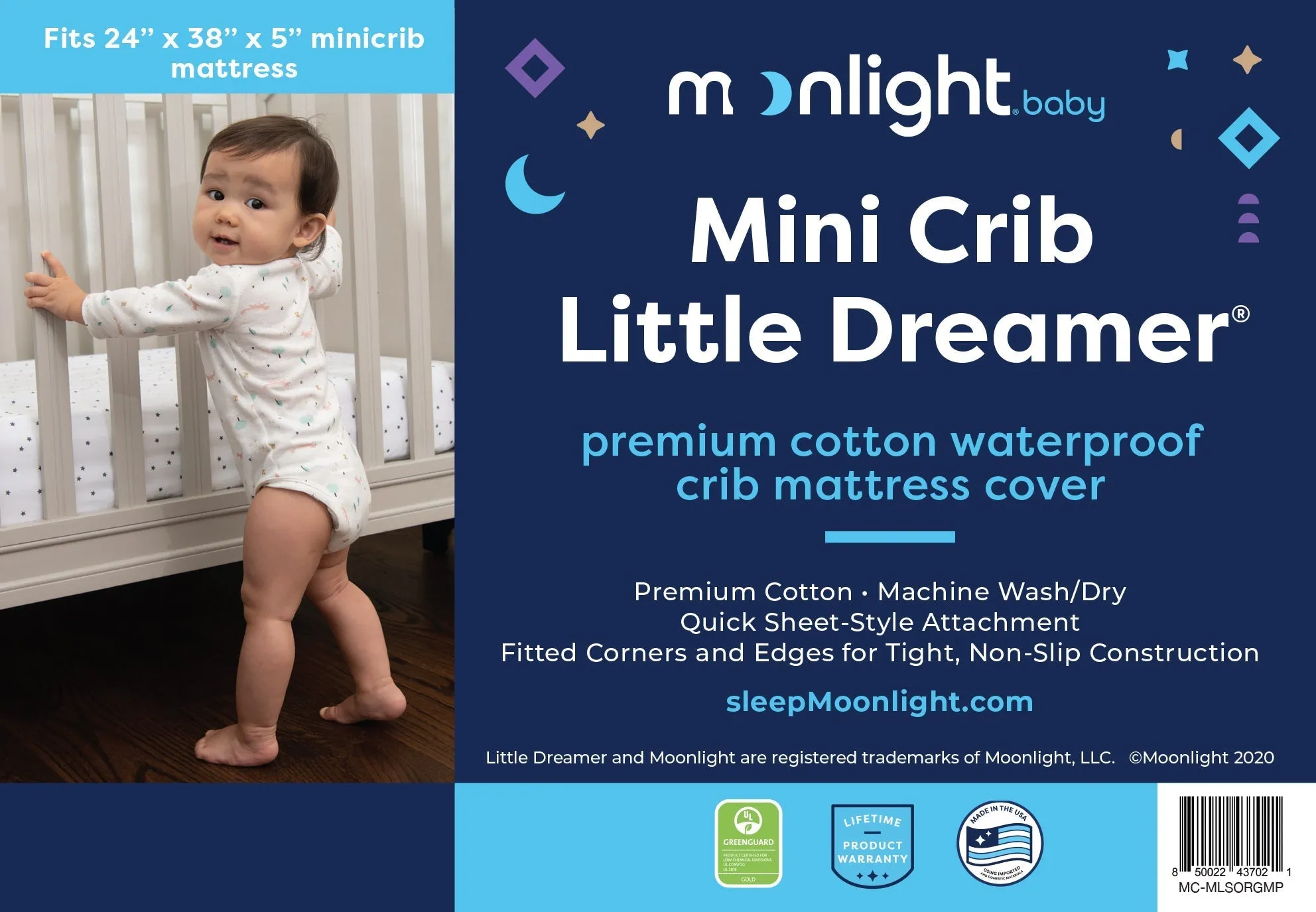 Mini Crib Little Dreamer Premium Cotton Waterproof Mattress Cover