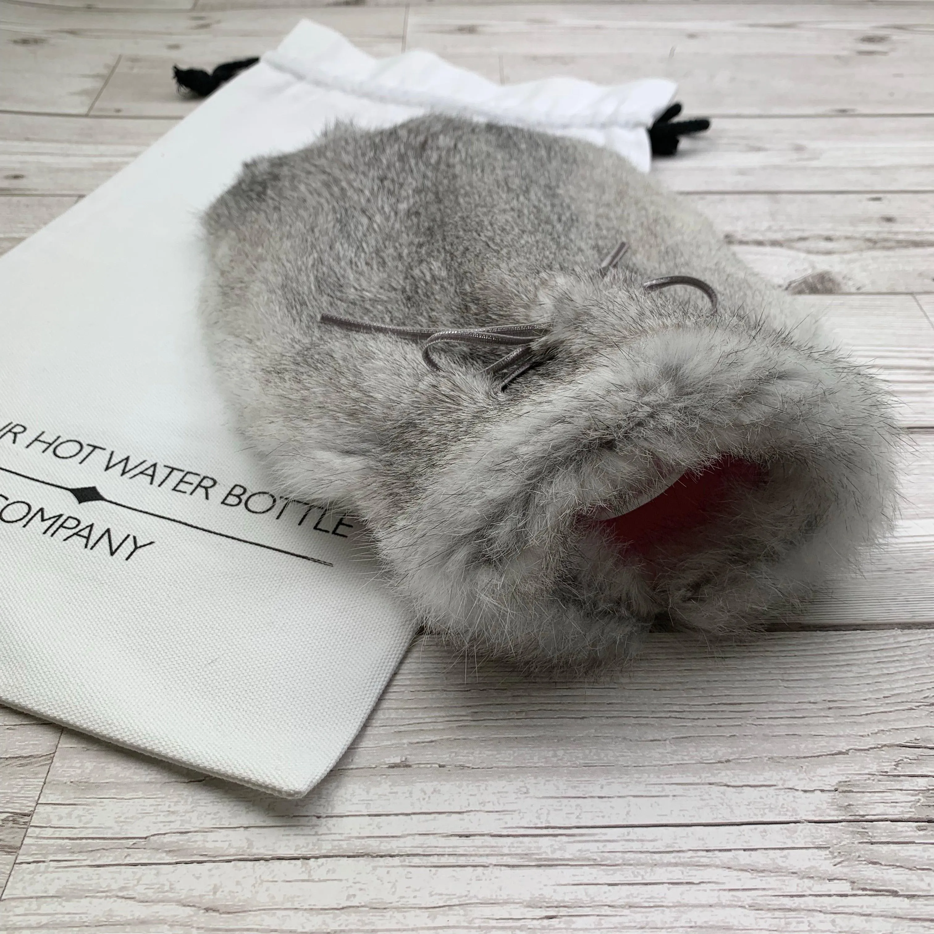 Natural Grey Marl Rabbit Fur Hot Water Bottle - Small