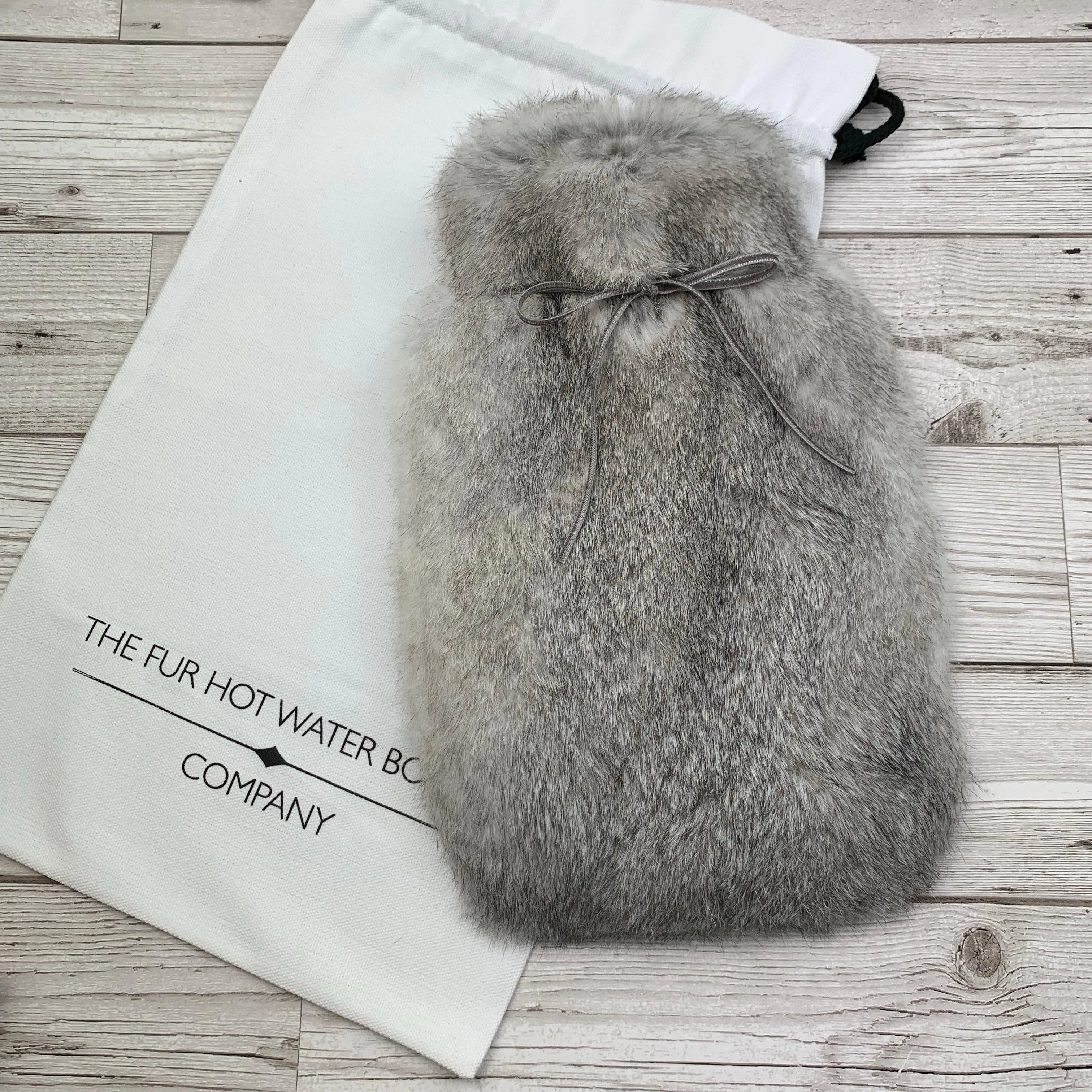 Natural Grey Marl Rabbit Fur Hot Water Bottle - Small