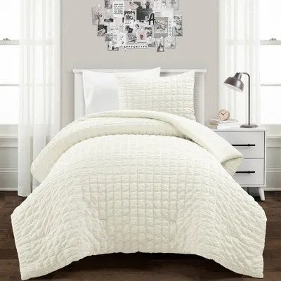 New - Lush Décor 2pc Twin/Twin Extra Long Crinkle Textured Dobby Comforter Set Ivory