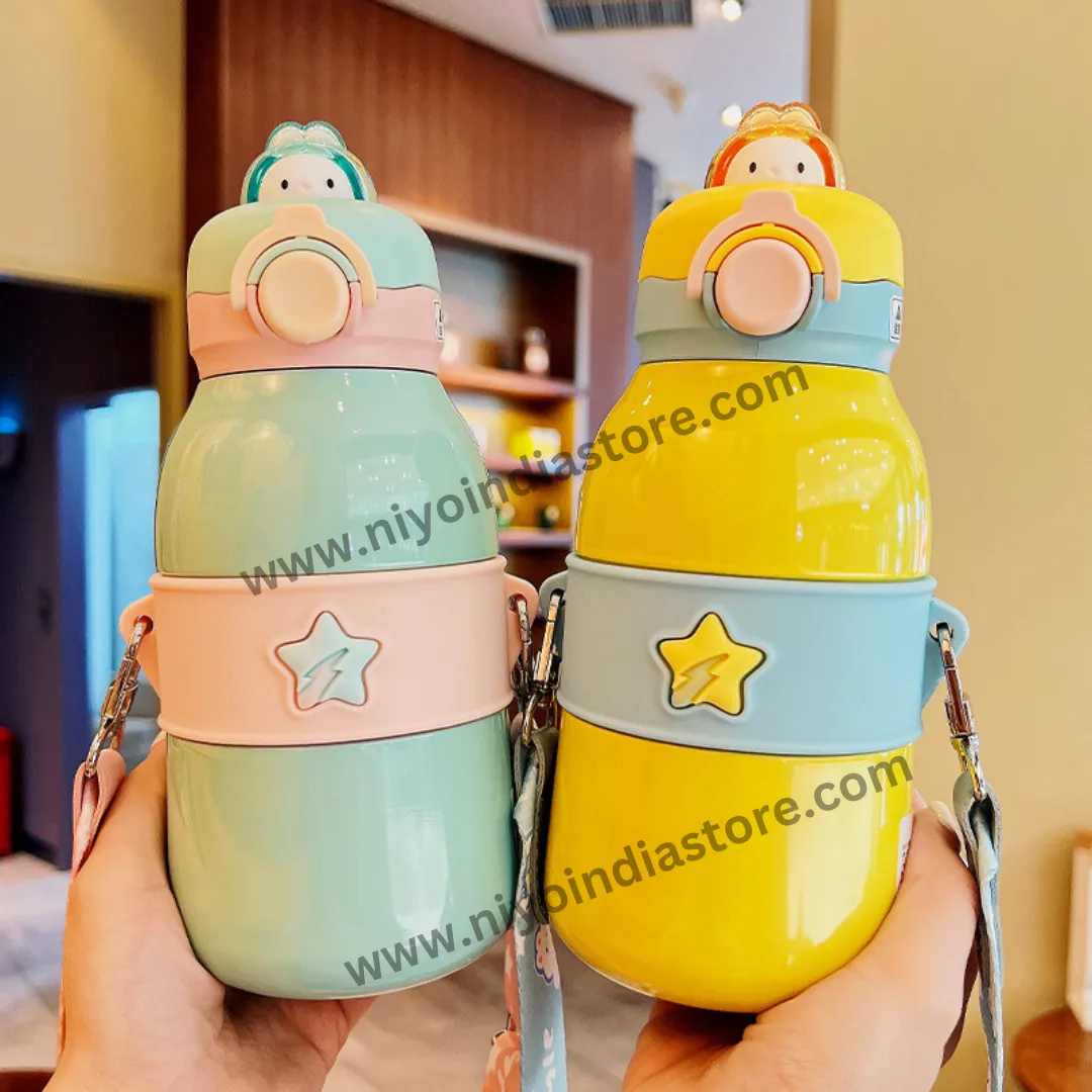 Niyo Cartoon Design Hot and Cold Water Bottle for Kids - Double Walled Vacuum