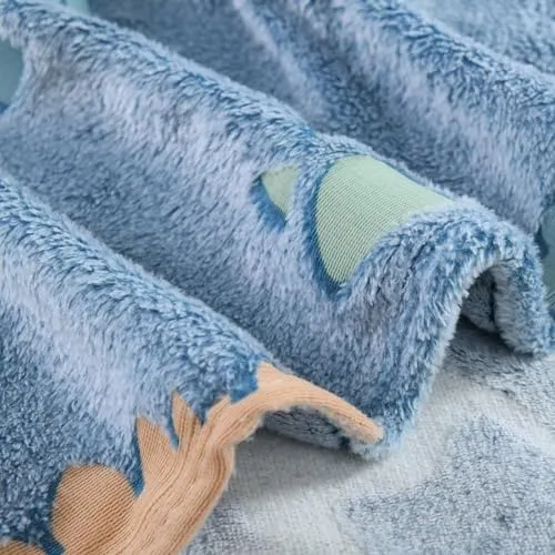 OBIXO Radium Blanket Magic Glowing at Night in The Dark Blanket All Season Kids Blanket Flannel Plush Luminous Throw Blanket (Baby Double bed-6x6-feet) (Blue Dino)