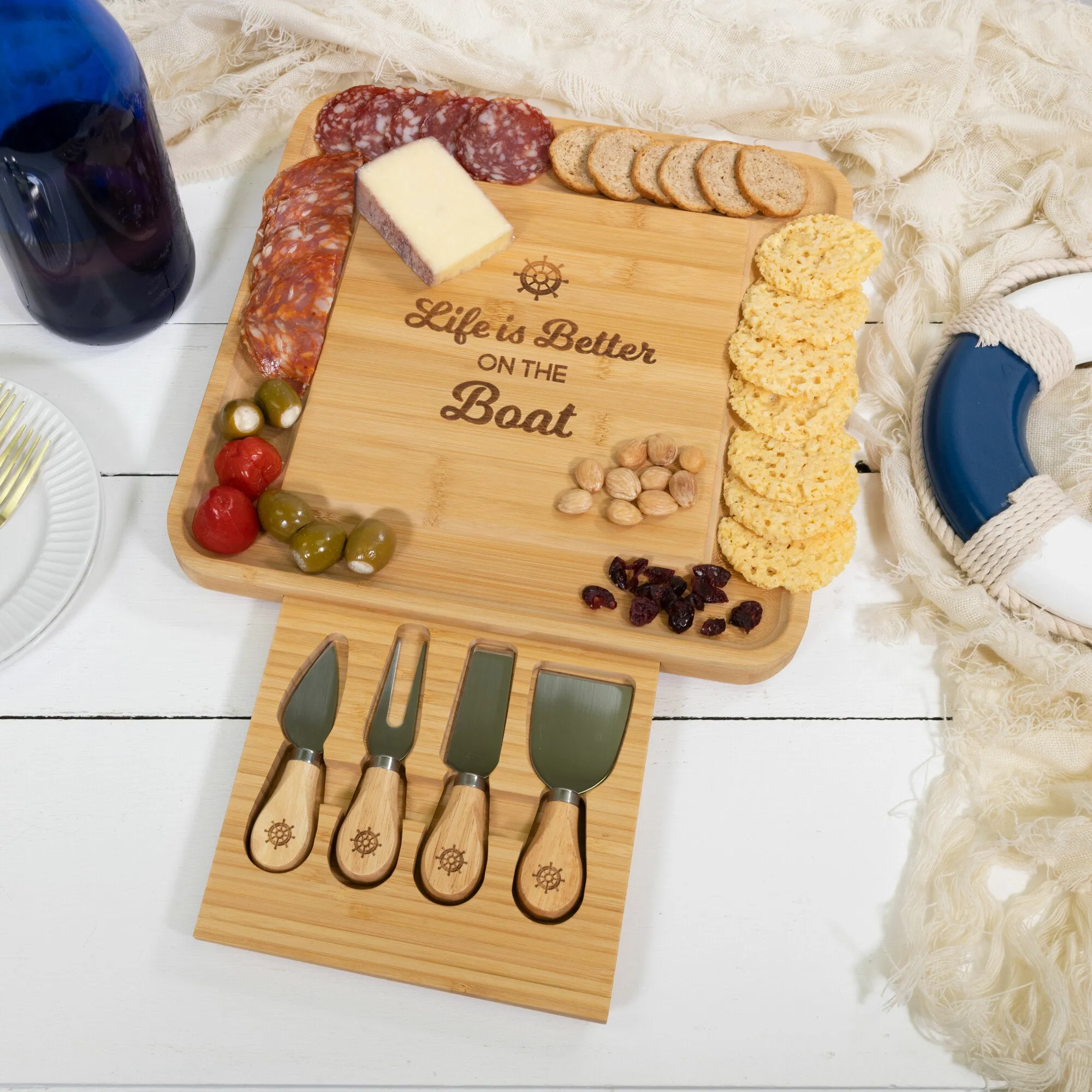 On The Boat 13" Bamboo Serving Board with Utensils