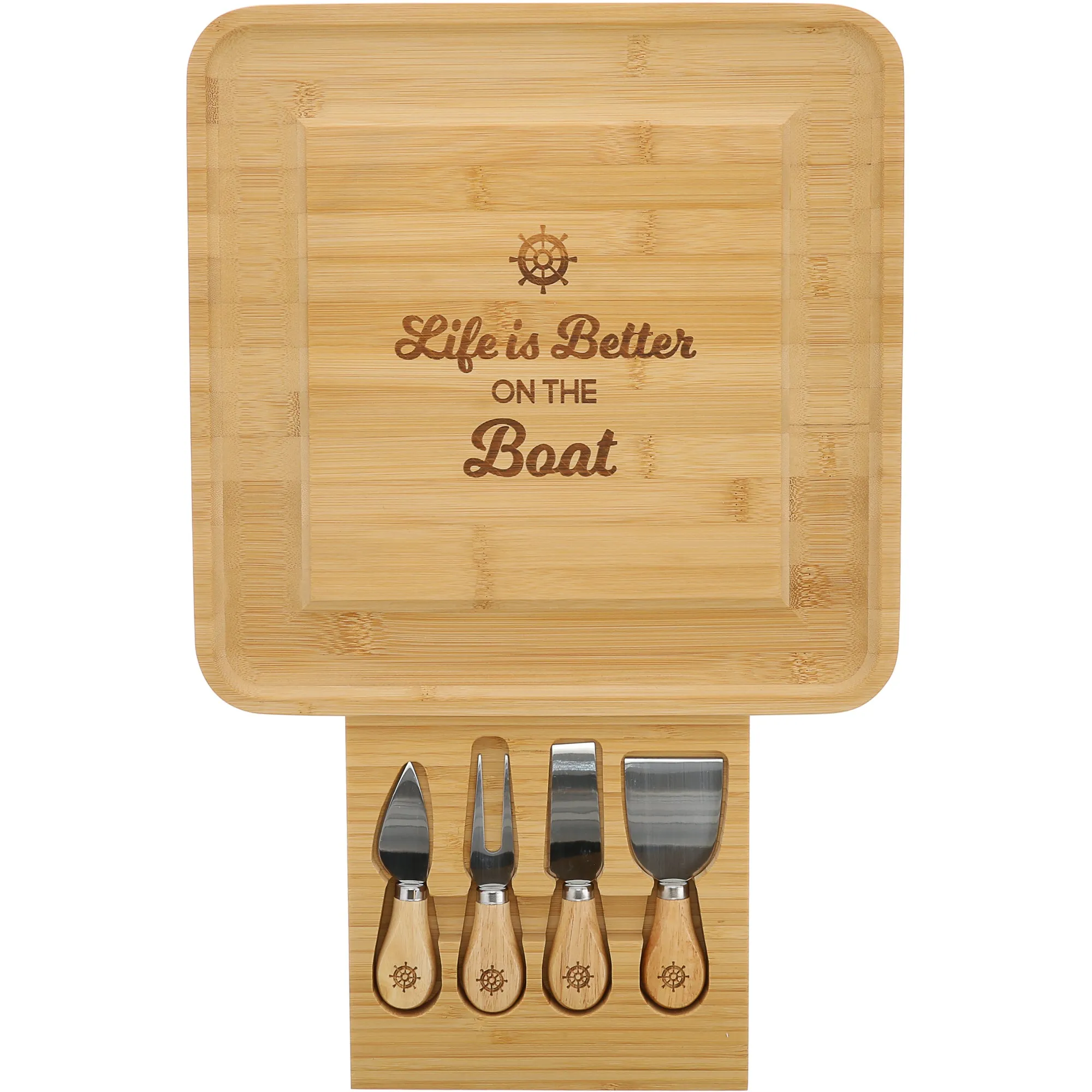 On The Boat 13" Bamboo Serving Board with Utensils