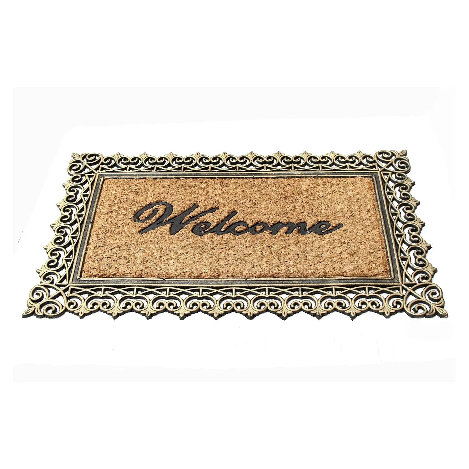 OnlyMat Golden Brown Welcome printed Natural Rubber and Coir Doormat