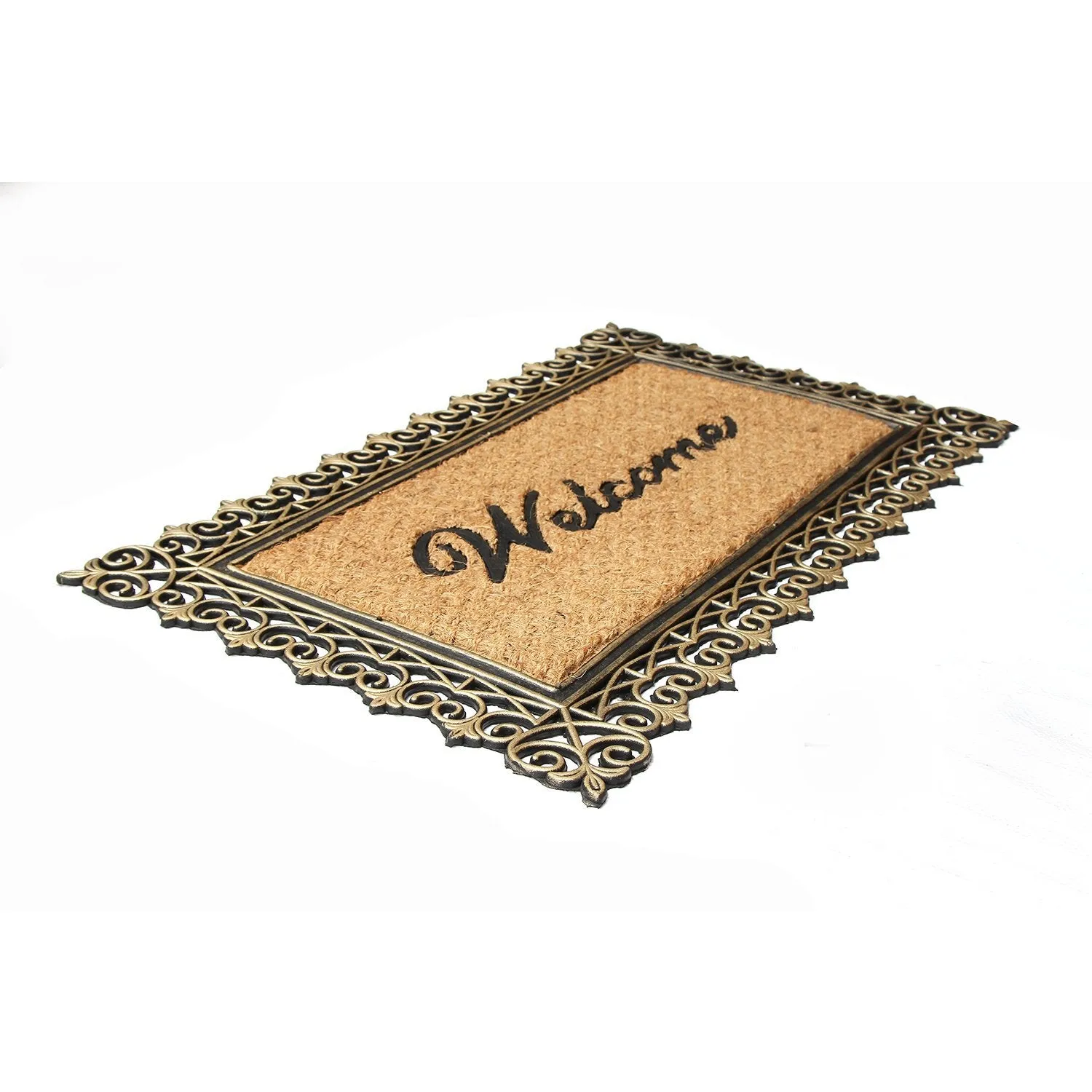 OnlyMat Golden Brown Welcome printed Natural Rubber and Coir Doormat