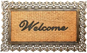 OnlyMat Golden Brown Welcome printed Natural Rubber and Coir Doormat