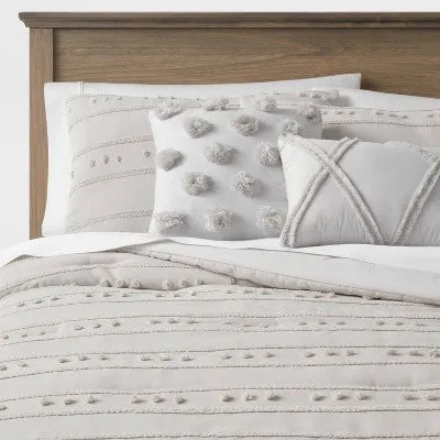 Open Box - 5pc Full/Queen Quinlan Clipped Stripe Dot Comforter Bedding Set Gray - Threshold