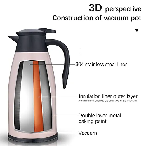 OROOBA® Stainless Steel Insulation Bottle Double Walled Vacuum Flask 2L Keep Heat Cold for Beverage Tea Coffee Water