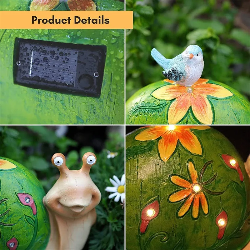 Outdoor Garden Solar Waterproof Resin Snails Statues Lighting Ornament