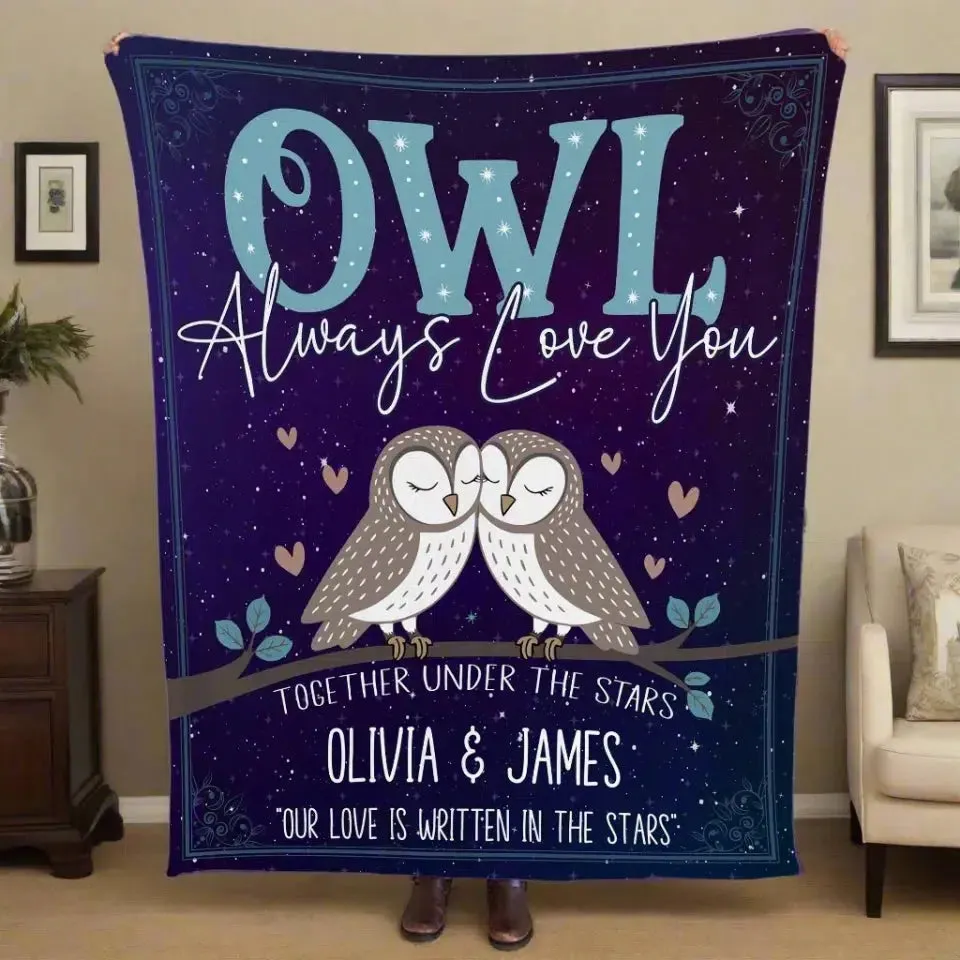 Owl Always Love You Personalized Christmas Gift Blanket for Couples