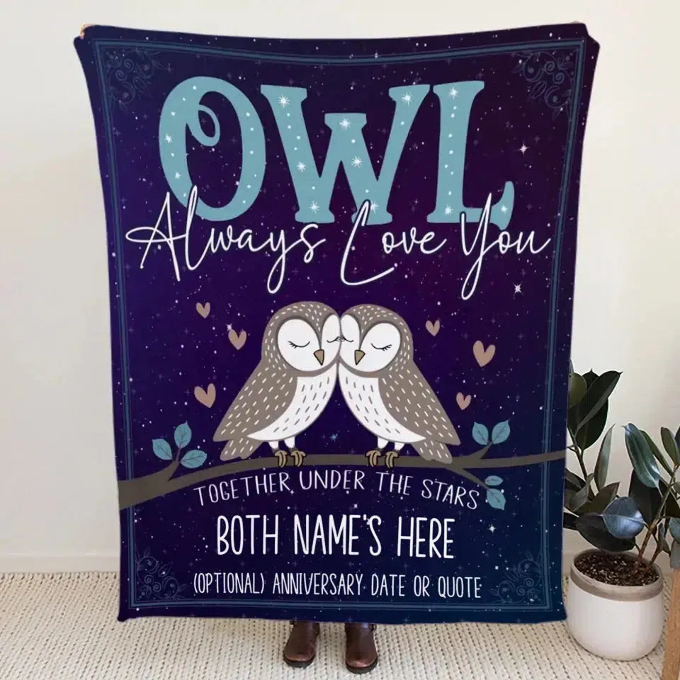 Owl Always Love You Personalized Christmas Gift Blanket for Couples